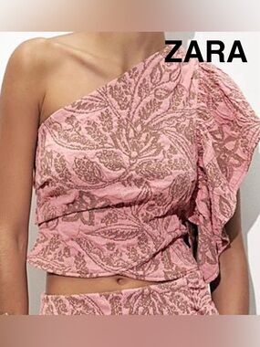 ZARA One-Shoulder Pink Embroidered Top - Size L - NEW